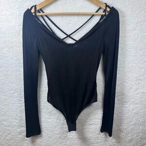 Free People Intimately Black Caged Front Bodysuit Long Sleeve Medium